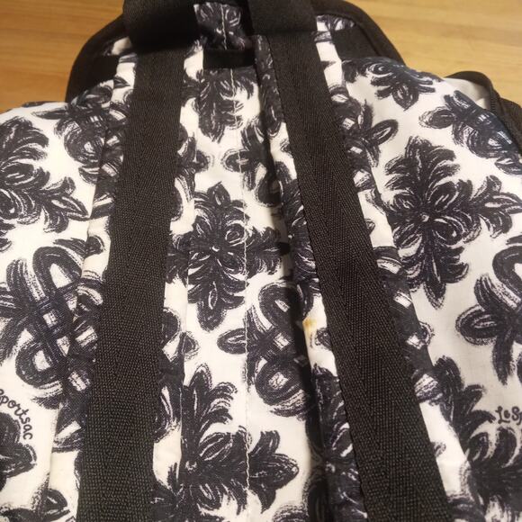 LeSportSac Floral Print Backpack Black White Nylon Geometric LARGE Pockets Strap - Picture 9 of 10